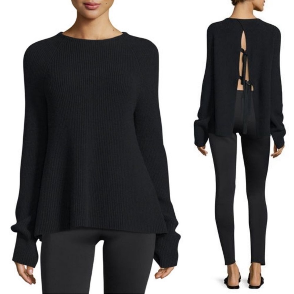 Helmut Lang Sweater Black Cashmere Cotton Blend Open Tie-Back‎ Pullover Size XS